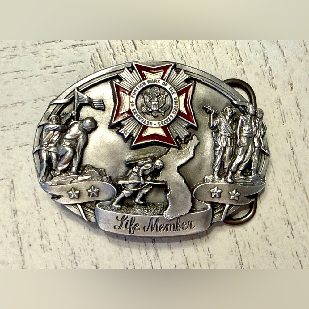 1987 VFW Life Member Belt Buckle by The Bergamot Brass Works